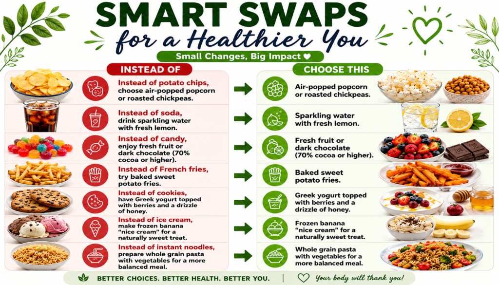 Infographic comparing nutrient-rich foods with low-nutrient foods