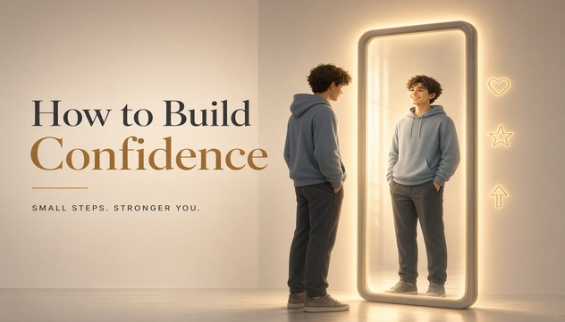 oung person looking at confident reflection in mirror – how to build confidence