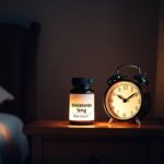 Melatonin pros and cons, you need to to know before taking it- bottle and alarm clock on nightstand