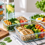 Meal Prep Ideas for Weight Loss with healthy balanced meals in meal prep containers